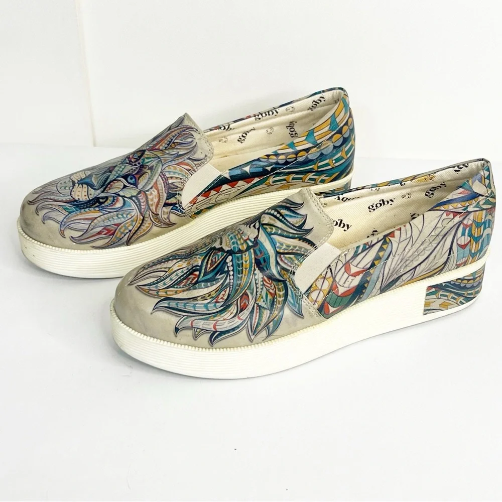 GOBY Blue Feather Lion‎ Slip-On Sneakers